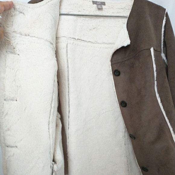 J. Jill Faux Suede Shearling Lined Penny Lane Dk Taupe Button Up Jacket - Picture 6 of 9